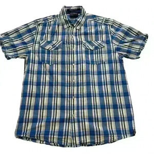 Men’s Southpole Blue‎ White Snaps Pocket Authentic Collection Shirt Size Large